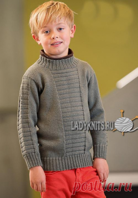 Простой свитер спицами для мальчика от 2 до 12 лет