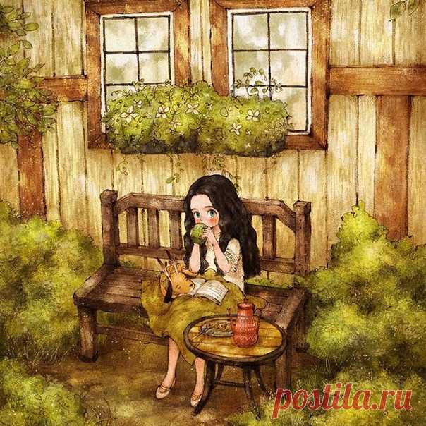 Милые картины Aeppol, посвященные девушке, живущей в лесу