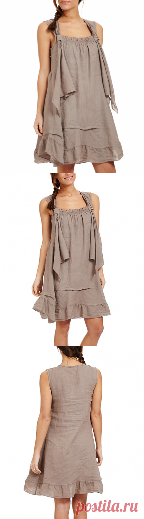 Couleur Lin Taupe Ruffle Linen Sleeveless Dress | zulily