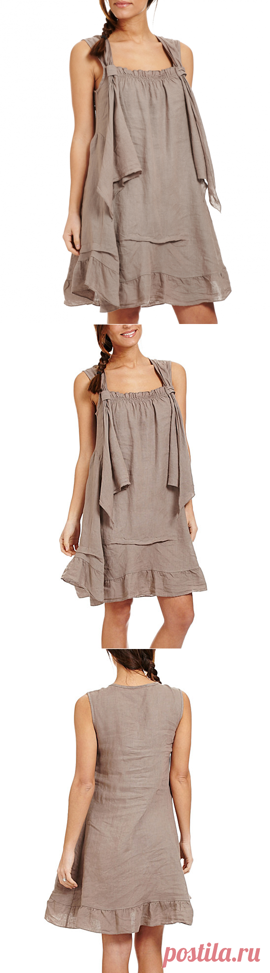 Couleur Lin Taupe Ruffle Linen Sleeveless Dress | zulily