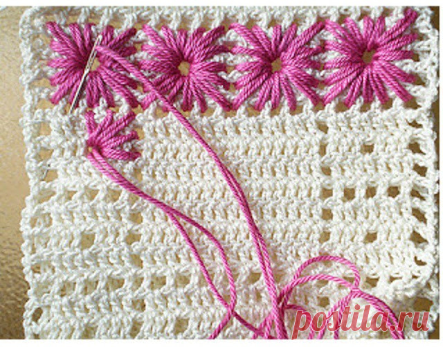 Wonderful Yarn Crochet Eyelet Embroidery Rug  Pattern |   Crochet Patterns