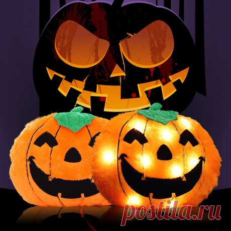 Halloween cartoon pumpkin cotton stuffed cute plush toy soft sleeping music light creative kids toy bedroom pillows Sale - Banggood.com