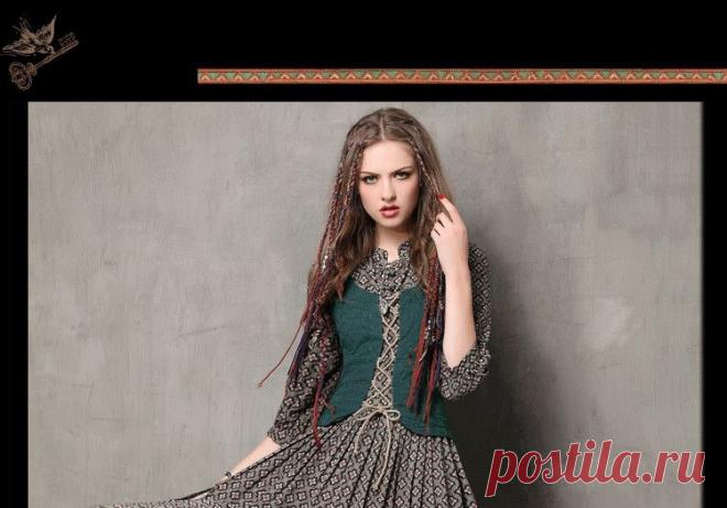 Платье Винтажный Три Четверти Лето , Стиль женщины 2015 Yuzi туника хлопок Combo воротник мандарин рукав макси Vestido 6526 купить на AliExpress