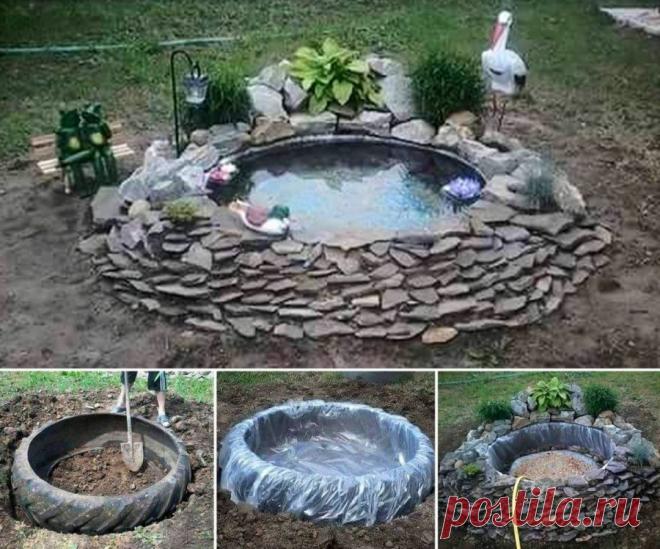 Прудик своими руками. Это гениально - сделать его с помощью старой покрышки от габаритного авто.