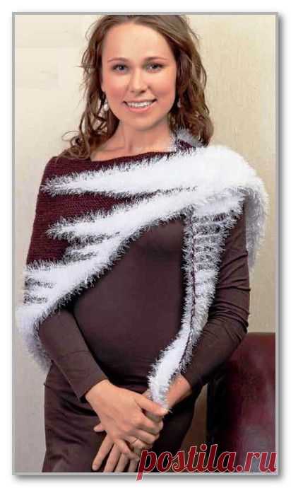 Вязание спицами. Шаль-косынка со вставками из пряжи Травки. Размер: 56 x 180 см