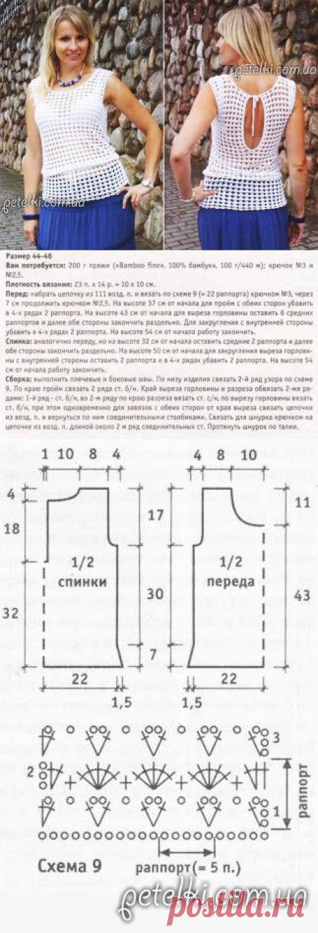 Простой, но красивый топ крючком. Описание, схема