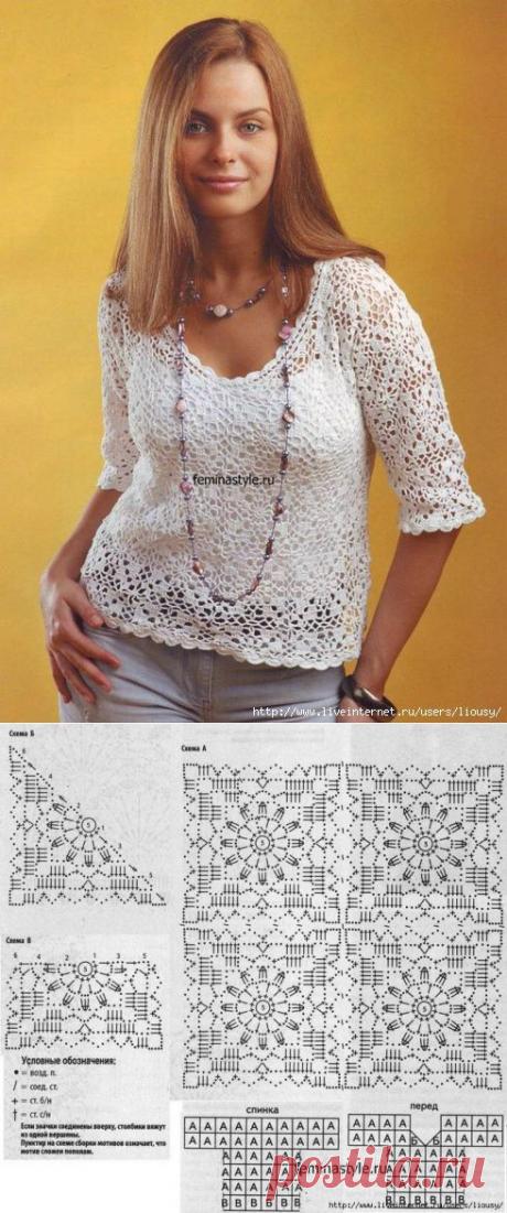 Летняя ажурная кофточка, связанная крючком.