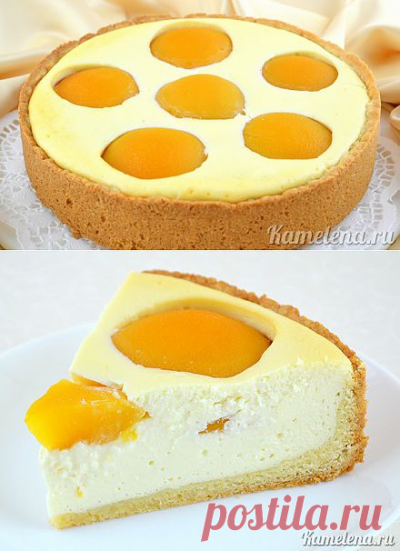 Творожный пирог с персиками
