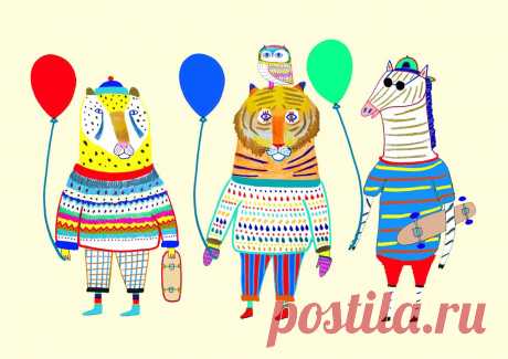 Party Animals with Balloons. children's art kids decor art | Etsy
