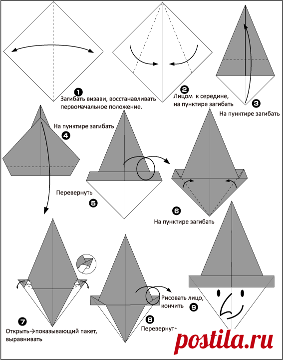 Схема оригами из бумаги колдунья