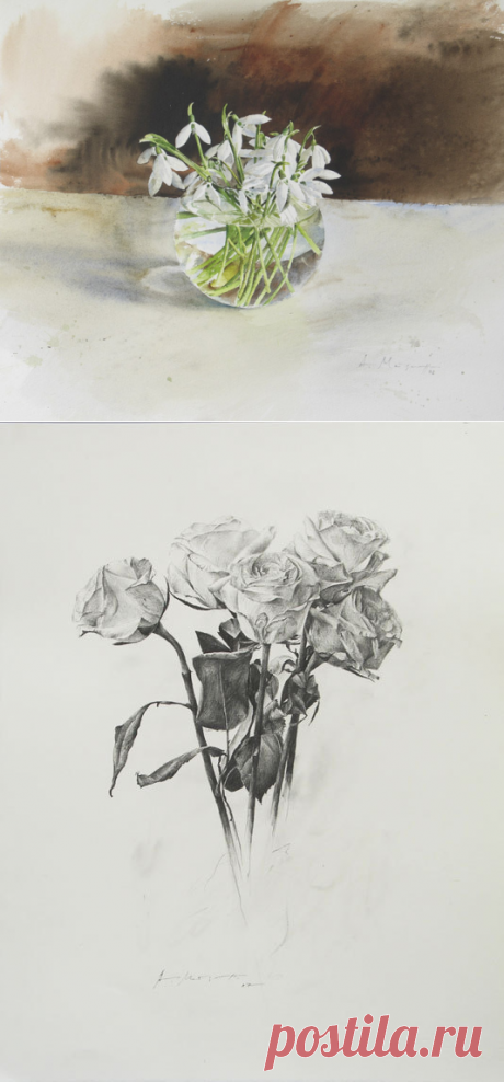 Натюрморты и портреты Атанаса Мацурева. Акварель.