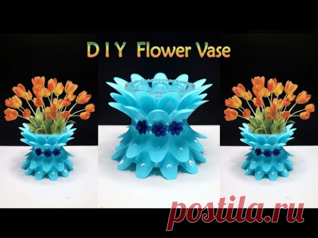 Vas bunga cantik dari sendok plastik bekas ! Flower Vase with plastic spoons