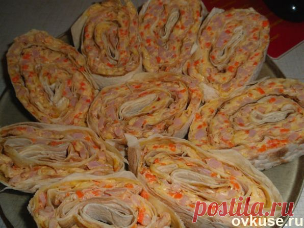 Рулет из лаваша с корейской морковью,ветчиной и сыром - Простые рецепты Овкусе.ру