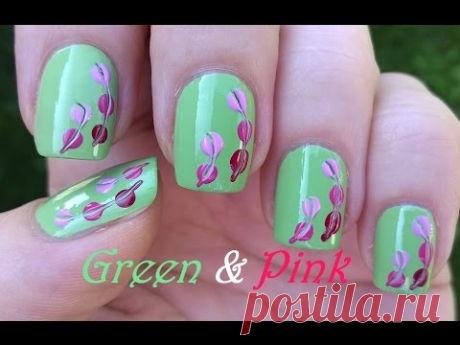GREEN &amp; PINK Nail Art / Super Easy Pastel Nails By Using Toothpick &amp; Dotting Tool