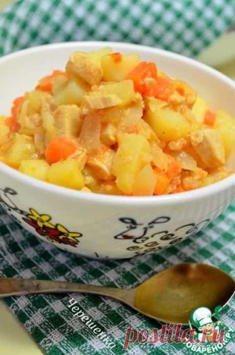 Картофель тушеный в мультиварке с курицей и овощами - кулинарный рецепт