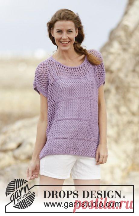 Knitted DROPS top with lace pattern in ”Big Merino”. Size: S - XXXL. ~ DROPS Design