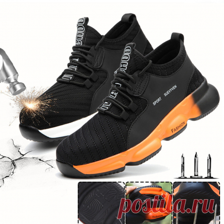 Unisex safety work shoes flying weaving steel toe cap running shoes camping climbing walking jogging sneakers Sale - Banggood.com