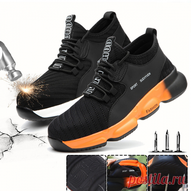Unisex safety work shoes flying weaving steel toe cap running shoes camping climbing walking jogging sneakers Sale - Banggood.com