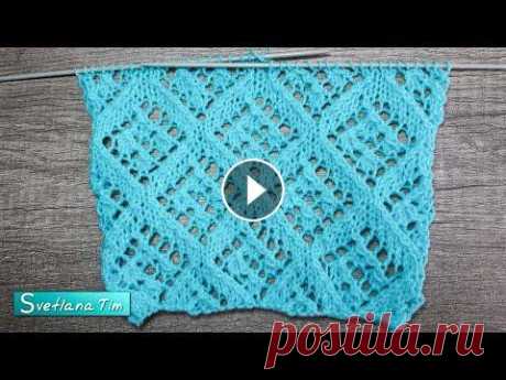 Уроки Вязания Узоры спицами Ажурные Ромбы + Схема. Можно связать Кардиган, пуловер Уроки Вязания Узор спицами Ажурные Ромбы. Можно связать Кардиган, пуловер, шаль. Вязание Мастер класс для начинающих. Красивые Ажурные узоры спицами в...