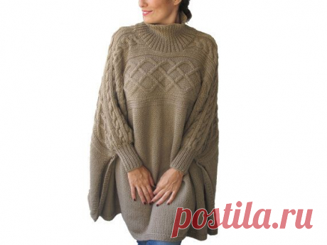 ON SALE Beige Turtleneck Boyfriend Sweater Plus Size Over от afra