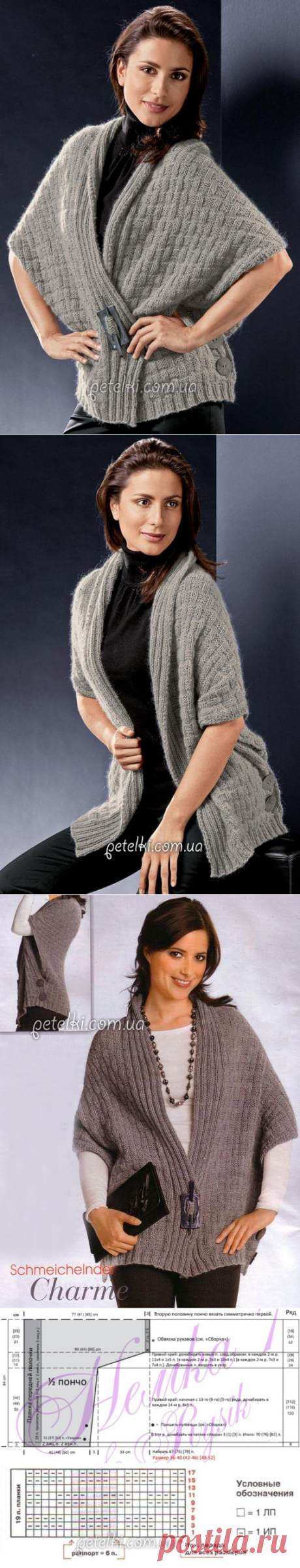 Жилет-пончо спицами. Описание, схема, выкройка