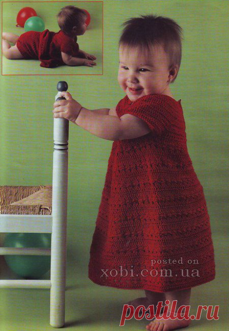 красное платье для девочки крючком (1 год)