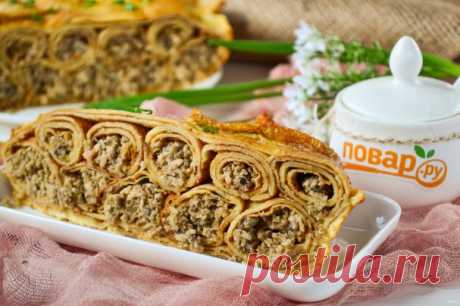 Блинный пирог с курицей и грибами - пошаговый рецепт с фото на Повар.ру