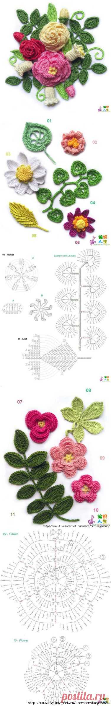 " Букет цветов " крючком. Схемы вязания.