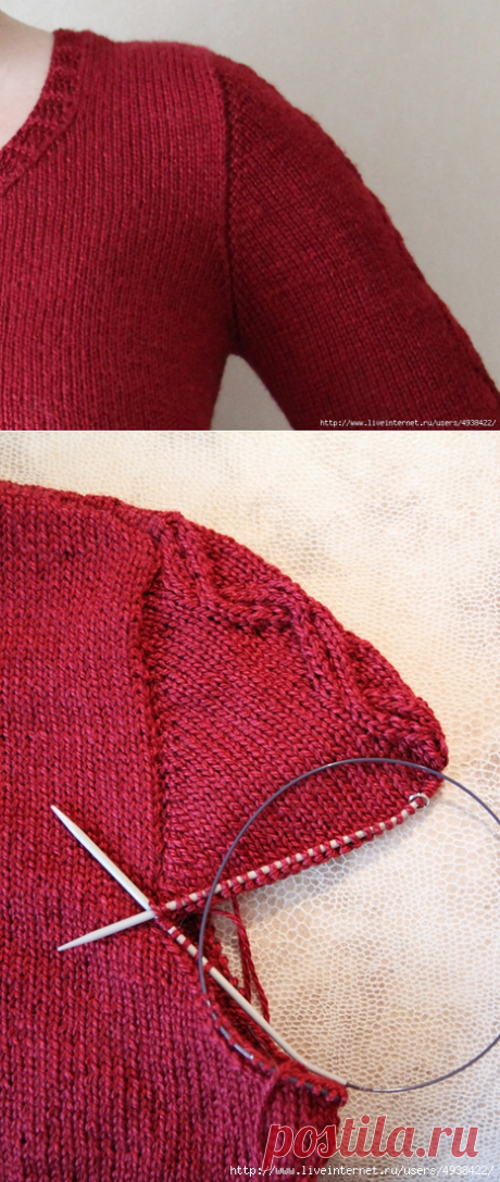 Как вязать рукав сверху. Спицы. Мастер класс.