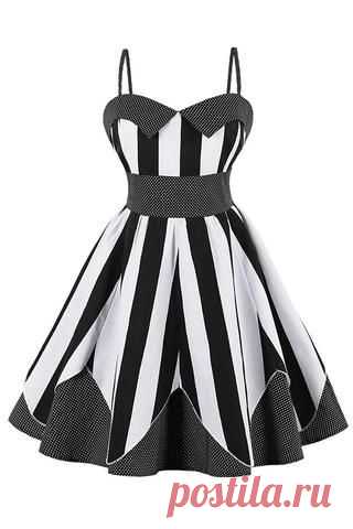 Atomic Black Striped and Dotted Swing Dress