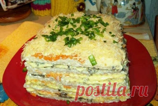 Замечательный закусочный тортик - вкусный торт из селёдки