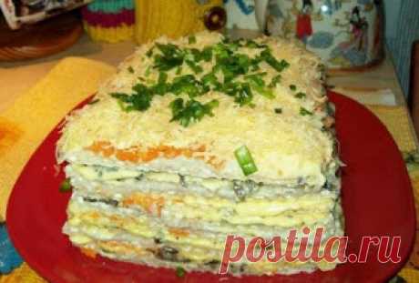 Замечательный закусочный тортик - вкусный торт из селёдки