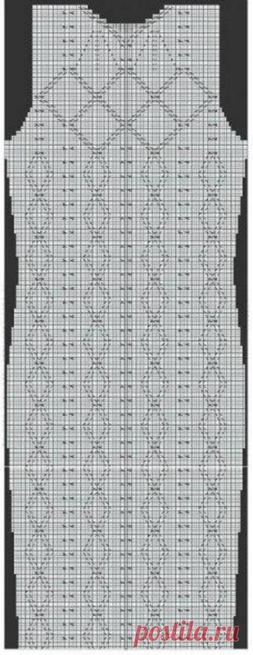 Платье спицам с узорами из кос и ромбов. Платье футляр спицами |