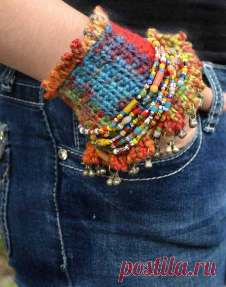 Crochet Bracelet Cuff Beaded Cuff Wide Boho Cuff от TannaGail