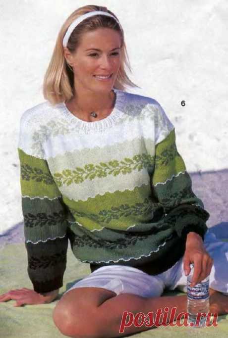 Пуловер с жаккардовыми узорами.
 Размеры:  34/36 (38/40) 42/44.