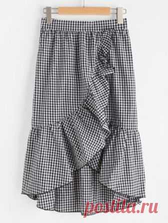 Falda de cuadros con ribete de volantes asimétricos -Spanish SheIn(Sheinside)
