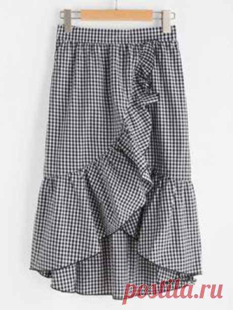 Falda de cuadros con ribete de volantes asimétricos -Spanish SheIn(Sheinside)