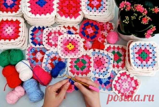 Знаменитый квадрат крючком: 100 вариантов со схемами и описанием