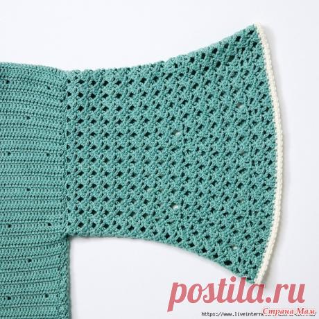 Зеленый пуловер с расклешенными ажурными рукавами до локтей. - Все в ажуре... (вязание крючком) - Страна Мам