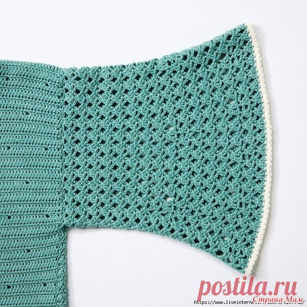 Зеленый пуловер с расклешенными ажурными рукавами до локтей. - Все в ажуре... (вязание крючком) - Страна Мам