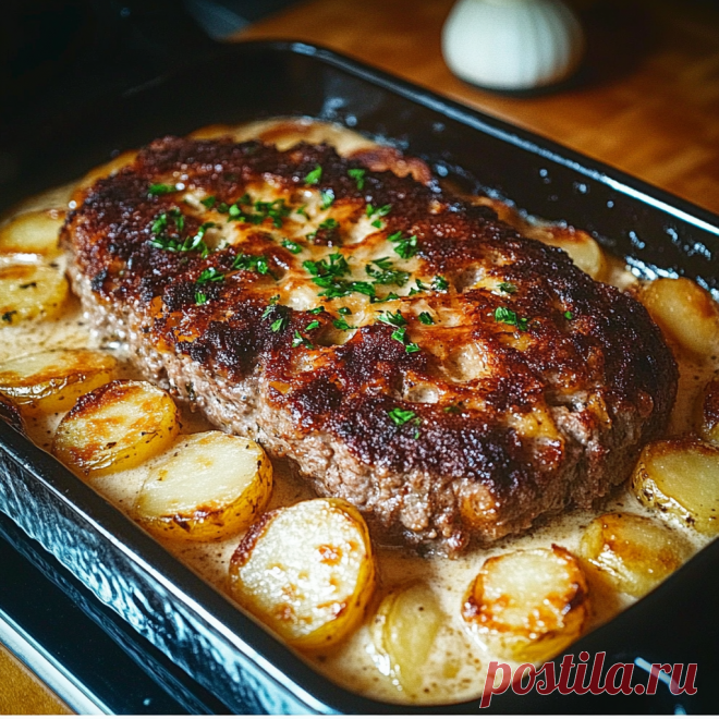 Hackbraten mit Kartoffeln in Sahne Herzhafter Hackbraten mit Kartoffeln in Sahne – einfaches Ofengericht mit Schafskäse und cremiger Soße. Perfekt für die ganze Familie!