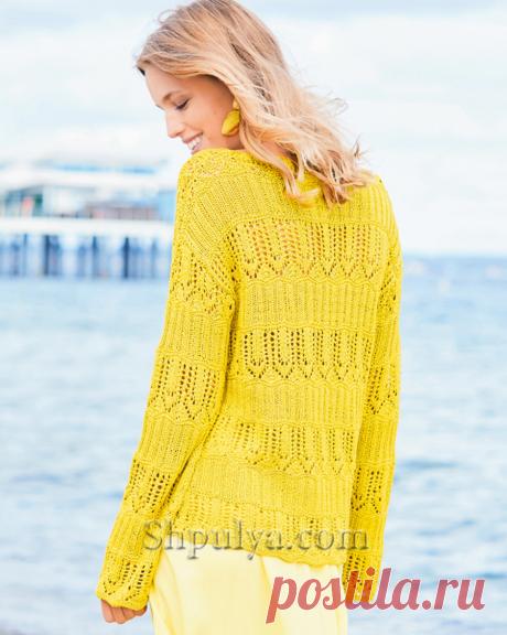 Летний джемпер с узорчатыми полосами из шелка — Shpulya.com - схемы с описанием для вязания спицами и крючком