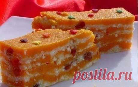 Тыква, запечённая с творогом и изюмом