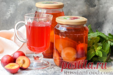 Рецепт: Компот из персиков и слив (на зиму) на RussianFood.com