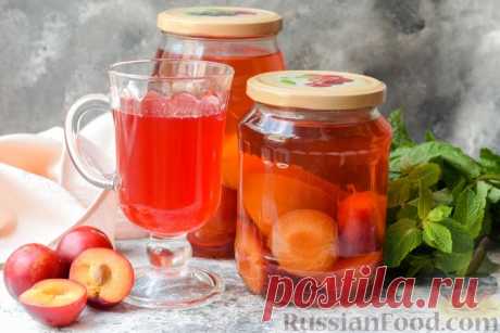 Рецепт: Компот из персиков и слив (на зиму) на RussianFood.com