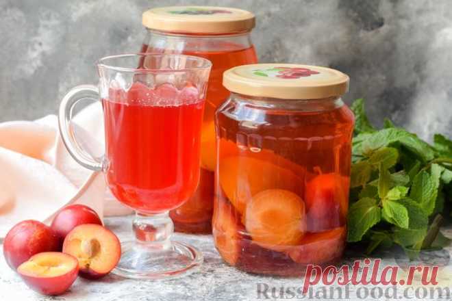 Рецепт: Компот из персиков и слив (на зиму) на RussianFood.com