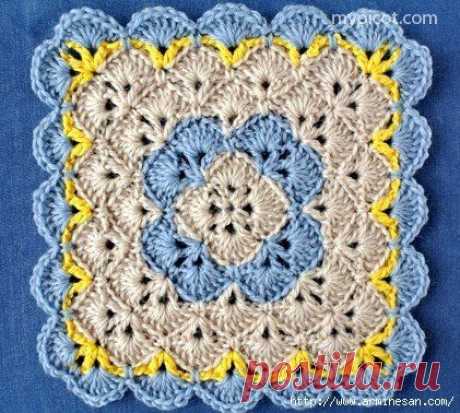 Квадратный ажурный мотив крючком