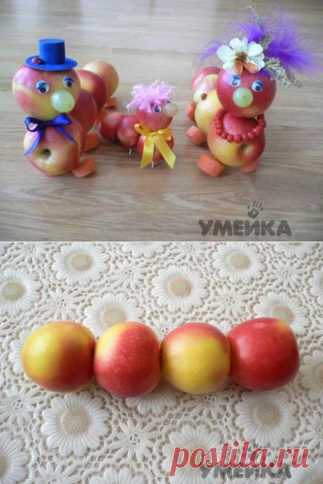 Поделка &quot;Мама, папа, я - дружная семья гусениц&quot; из яблок » Умейка - поделки и идеи для детей и их мам