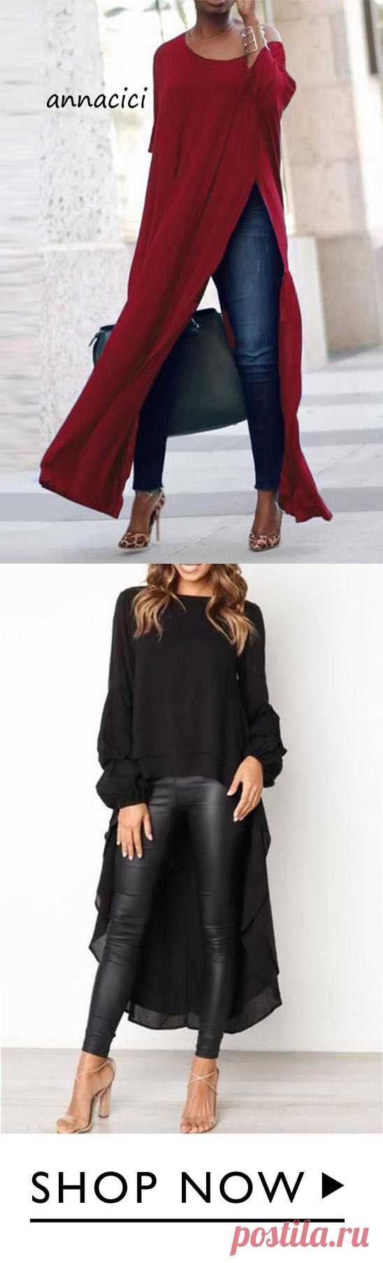 52% off, Round Neck Asymmetric Hem Plain Lantern-Sleeve Blouse