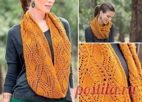 Шарф снуд с прекрасным ажурным узором в виде сложных ромбов выполнен из яркой пряжи. Эта модель добавит изюминку вашему образу

Размер шарфа:

окружность= 134 см

высота(ширина) =27.5 см

Плотность вязания: 17 п х 28 р = 10 х 10 см

Вам потребуется:

411 м пряжи Manos Silk Blend (70% меринос, 30% шелк, 137 м/ 50 г) — 3 мотка,
круговые спицы 5 мм
вязальный маркер или яркая нить
Описание вязания:

Снуд вяжется по кругу двусторонним узором.
Набрать 224 п. Соединить вязание в ...